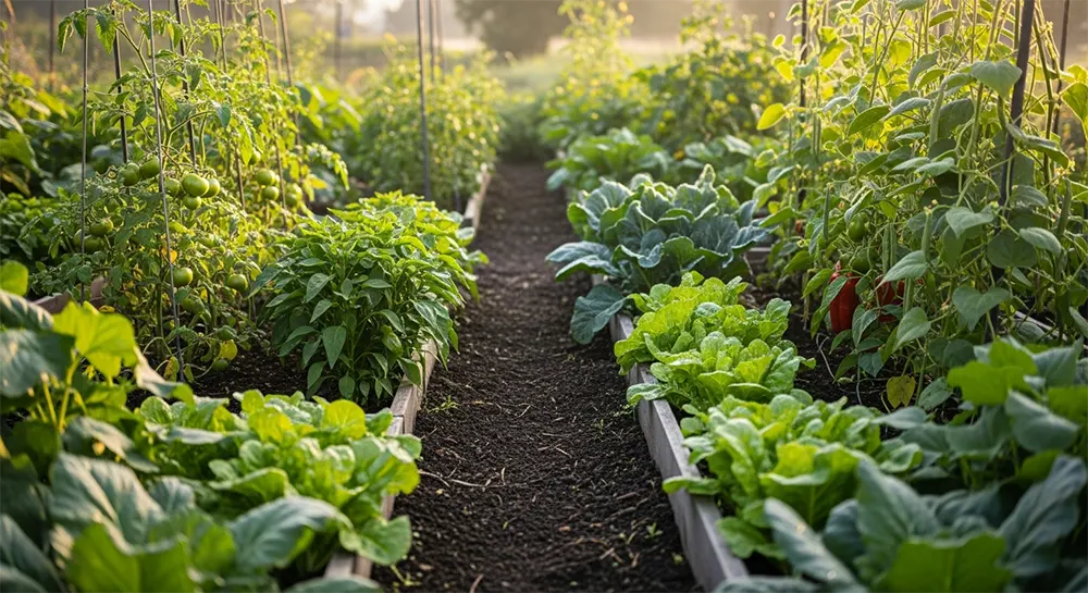 Gesunder, blühender Gemüsegarten