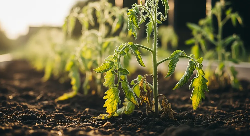 verwelkende Tomatenpflanzen