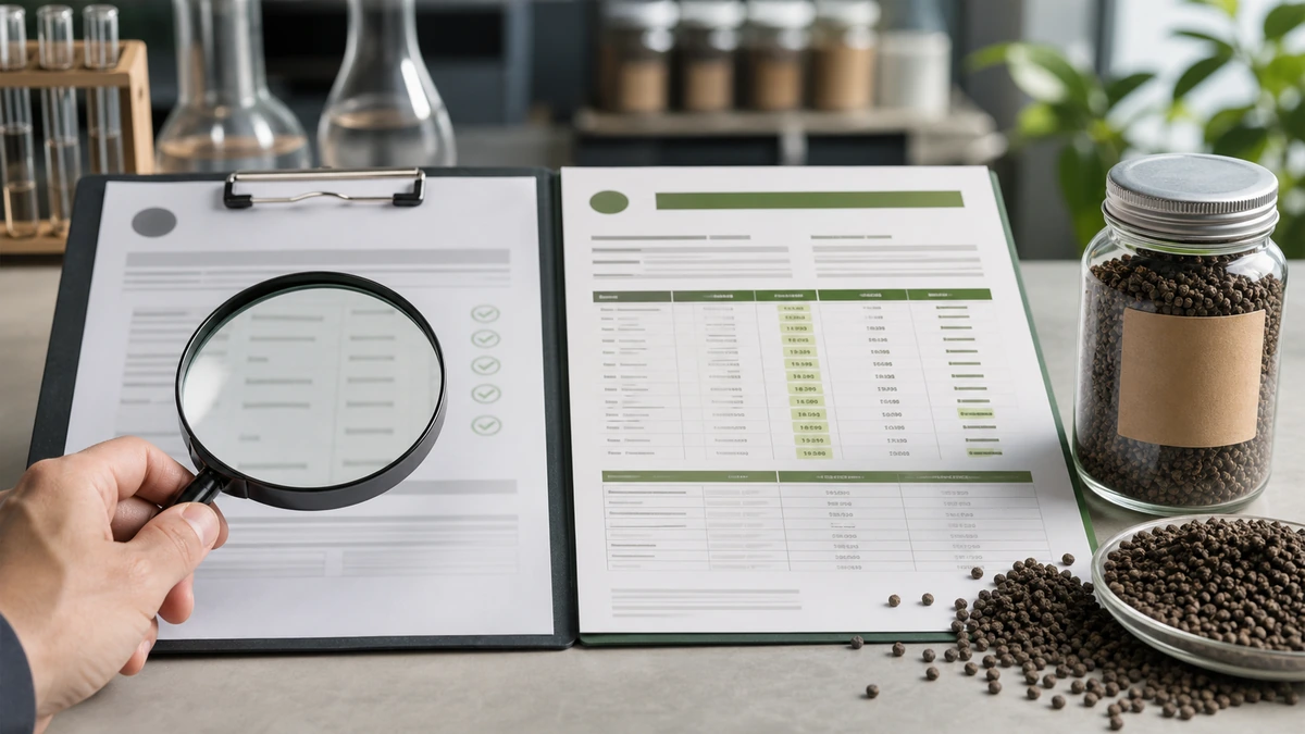 Comparison of a vague certificate and a batch-specific organic fertilizer COA during buyer review