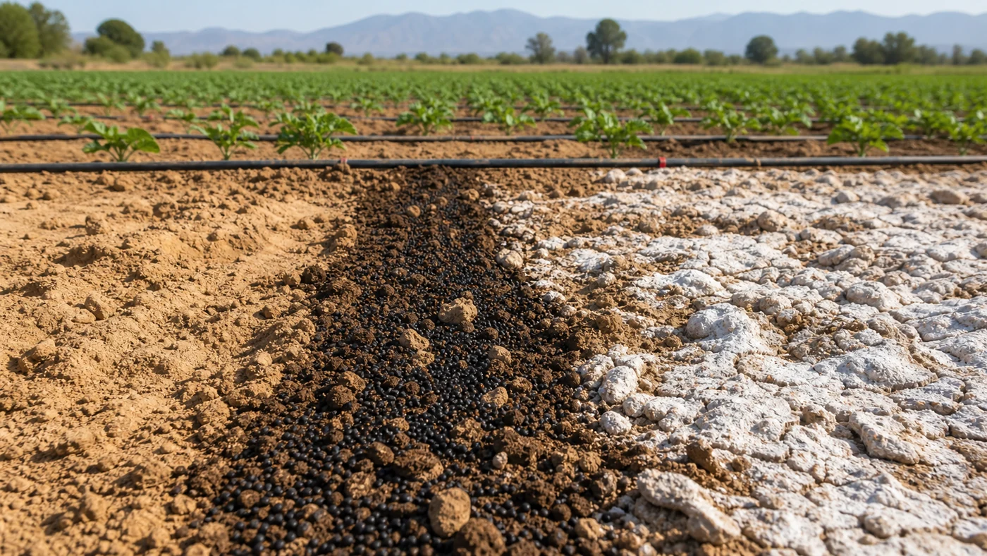 Humic acid granule applied as a soil conditioner on sandy and saline soil