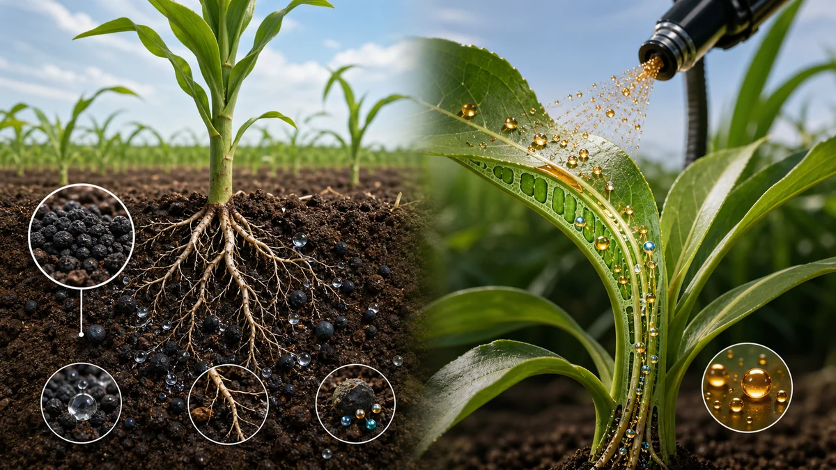 Humic acid conditioning soil while fulvic acid carries nutrients into plant tissue