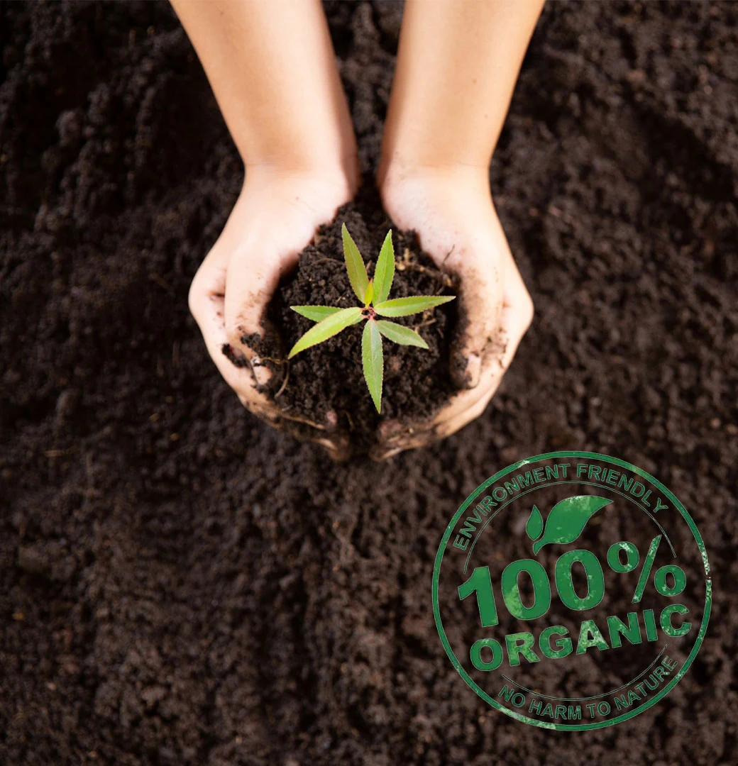 Exibição de produtos de fertilizantes orgânicos certificados da Rutom